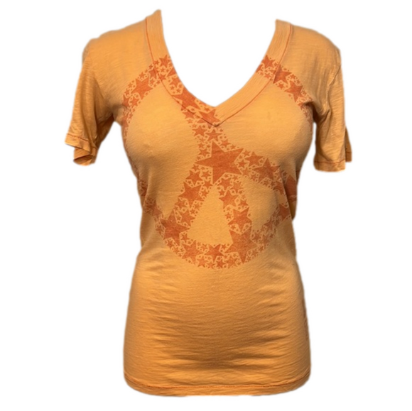 Women’s PINK Victoria’s Secret Orange Peace Sign Short Sleeve Top - Picture 1 of 9